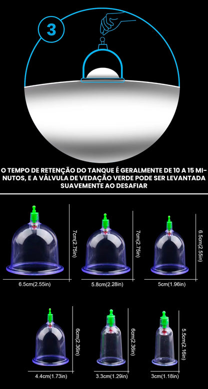 Kit Peças de Ventosaterapia com Pistola de Sucção