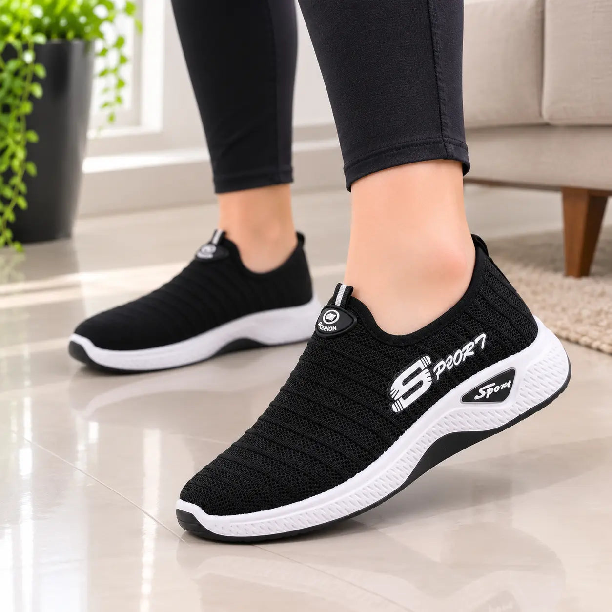 Tênis Feminino Slip-On sem Cadarço StepFlex – Malha Leve Dia a Dia